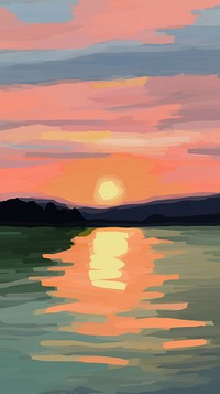 Lake and sunset landscape outdoors horizon. AI generated Image by rawpixel.