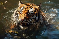 Tiger catching a fish in the river wildlife animal mammal. 