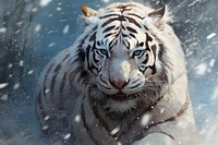 White tiger in the snow wildlife animal mammal. AI generated Image by rawpixel.