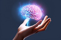 Hand presenting a glowing brain adult invertebrate technology. AI generated Image by rawpixel.