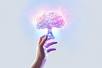 Hand presenting a glowing brain technology innovation creativity. AI generated Image by rawpixel.