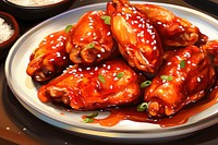 Plate of Korean BBQ chicken wings food meal dish. AI generated Image by rawpixel.
