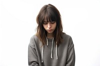 A depressed teenage girl sweatshirt portrait sweater. 