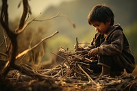 Nepalese child nature homelessness agriculture. 