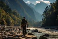Nepalese adult male nature backpacking adventure. AI generated Image by rawpixel.