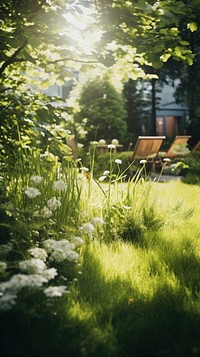Aesthetic garden sunlight grass outdoors. AI generated Image by rawpixel.