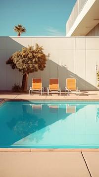 Aesthetic minimal pool architecture furniture sunlight. AI generated Image by rawpixel.