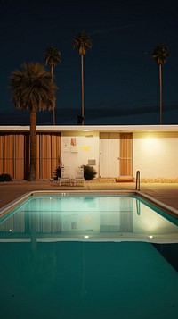 Aesthetic night minimal pool architecture building outdoors. AI generated Image by rawpixel.