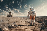 Astronaut wearing spacesuit outdoors nature transportation. AI generated Image by rawpixel.