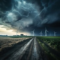 Storm windmill outdoors horizon. 