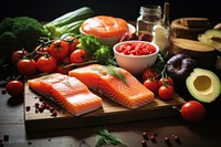 Healthy and fresh diet salmon vegetable seafood. AI generated Image by rawpixel.