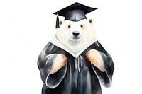 Cute polar bear wearing black graduation regalia gown education cartoon animal. 