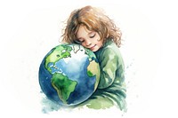 A little girl hugging a green globe portrait sphere planet. AI generated Image by rawpixel.