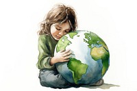 A little girl hugging a green globe sphere planet photography. AI generated Image by rawpixel.