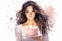 Woman holding a birthday cake portrait dessert candle. AI generated Image by rawpixel.