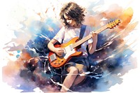 Young girl playing electric guitar musician performance creativity. AI generated Image by rawpixel.