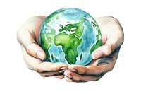 Two hands cupping green globe planet space white background. AI generated Image by rawpixel.