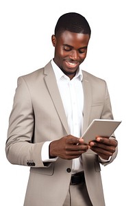 Young modern business man looking at the tablet screen while working computer adult portability. AI generated Image by rawpixel.