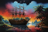 Huanted Pirate Ship sailboat painting outdoors. AI generated Image by rawpixel.