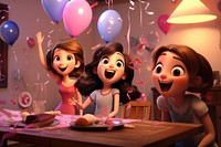 Having singing party balloon cartoon girl. 