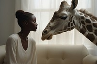 A Black South African woman wildlife portrait giraffe. AI generated Image by rawpixel.