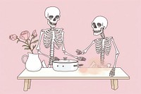 Skeleton cooking cartoon drawing sketch. AI generated Image by rawpixel.