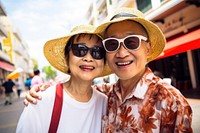 Asian senior couple sunglasses laughing portrait. AI generated Image by rawpixel.