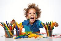 Happy american kid crayon brush baby. AI generated Image by rawpixel.