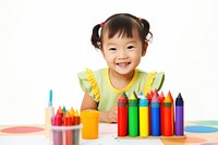 Happy asian kid crayon child white background. AI generated Image by rawpixel.
