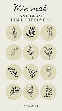 Minimal botanical Instagram story highlight cover template set