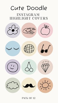 Cute doodle Instagram story highlight cover template set