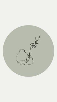 Houseplant green Instagram story highlight cover, line art icon illustration