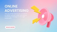 Online advertising blog banner template, 3D megaphone illustration
