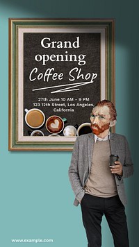 Vintage coffee Instagram story template Van Gogh's Self-Portrait famous artwork remixed by rawpixel