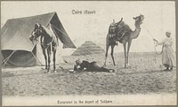 Man liggend voor een tent in het woestijnzand bij Sakkara (c. 1895 - in or before 1905) by anonymous
