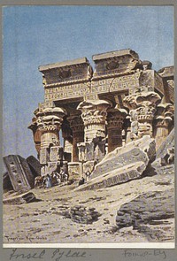 Fotoreproductie van een schilderij van Friedrich Perlberg, voorstellend de Tempel van Kom Ombo op het eiland Philae (c. 1895 - in or before 1905) by anonymous and Friedrich Perlberg