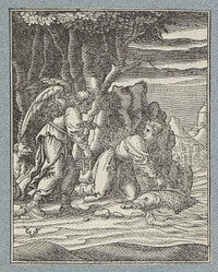 Tobias vangt op aanraden van de engel een grote vis (1645 - 1646) by Christoffel van Sichem II, Christoffel van Sichem III, Georg Pencz and Pieter Jacobsz Paets