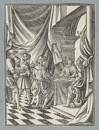 Ester beschuldigt Haman tijdens de maaltijd (1645 - 1646) by Christoffel van Sichem II, Christoffel van Sichem III and Pieter Jacobsz Paets