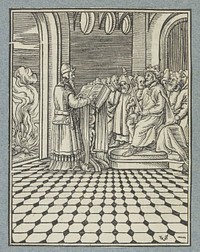 Chilkia leest de wetten voor aan koning Josia (1645) by Christoffel van Sichem II, Christoffel van Sichem III, Veit Rudolf Specklin, Hans Holbein II and Pieter Jacobsz Paets