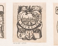 Vignet met een kermis in de stad Caen en het wapen van de stad Haarlem (1600 - 1699) by anonymous and Dirck de Bray