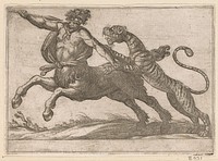Een tijger vechtend met een centaur (1600) by Antonio Tempesta, Nicolaus van Aelst, Clemens VIII, Nereo Dracomannio and Antonio Tempesta