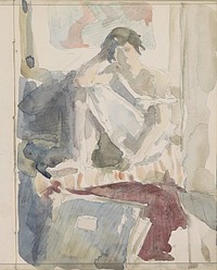 Zittende vrouw in een interieur (c. 1916) by Reijer Stolk