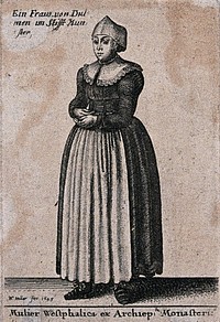 A woman in Westphalian costume. Etching by Wenceslaus Hollar, 1643.