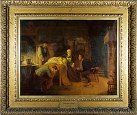 "Anxious moments": a sick child, its grieving parents, a nursemaid and a medical practitioner. Oil painting attributed to John Whitehead Walton, 1894.