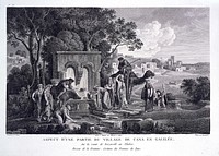 Cana of Galilee, Israel: an ancient water fountain in use. Engraving by V. Pillement, J.L.C. Pauquet and F.N.B. Dequevauviller after L.F. Cassas.