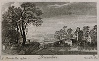 Landscape with a bridge; representing December. Etching by G. Perelle, c. 1660.
