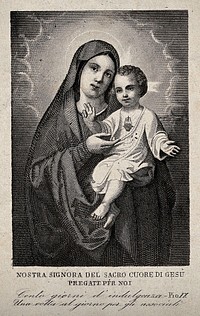 The Virgin of the Sacred Heart of Jesus in S. Maria Maggiore in Bologna. Engraving.