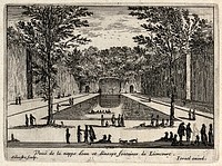 The part of the gardens at Liancourt with the seventeen fountains. Etching by I. Silvestre.