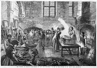 A soup kitchen for distressed weavers in St. Mary's hall, Coventry, 1861.