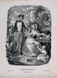 The beneficial effects of temperance on a man and his family. Lithograph, c. 1840, after Gunthorp.